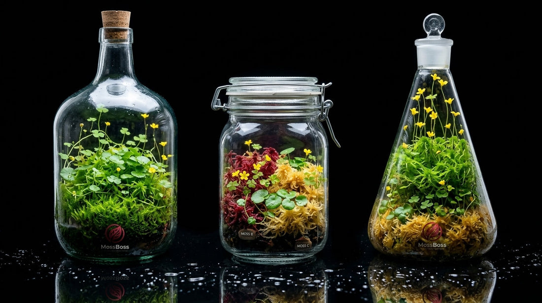 DIY setup Closed Terrarium with Fresh natural Live Sphagnum Peat bog Moss Sustainable Micropropagated Clean and Pest Free substrate.