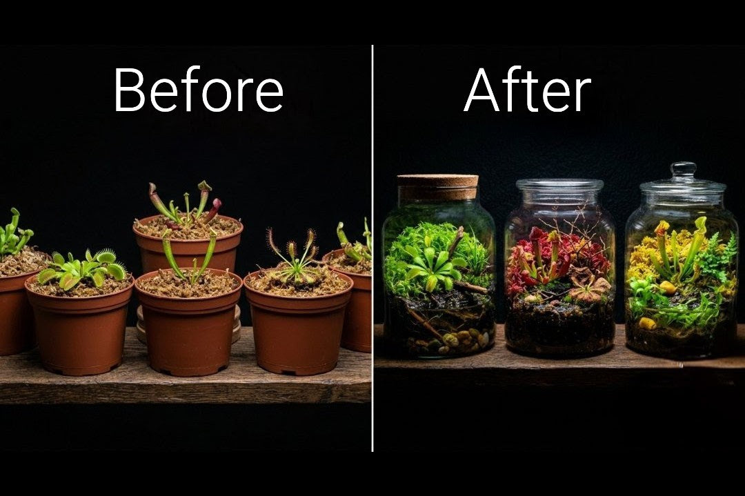 Before and after comparison of carnivorous plants.